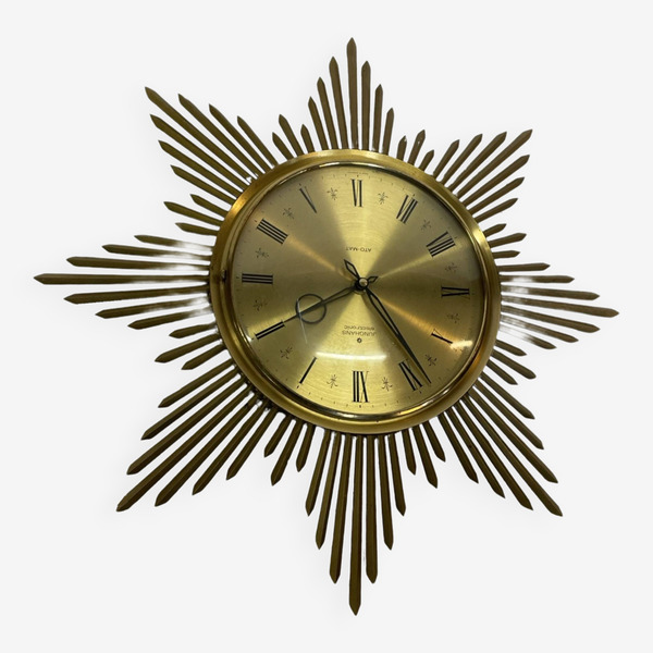 Vintage Sunburst Clock Gold Colored Junghans Design From The 1970s