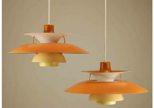 2x Vintage Orange Louis Poulsen Ph5 Pendant Lights | Vintage 1970