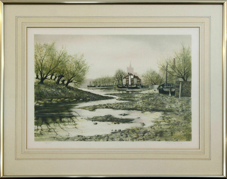 Limited Edition Print By Jeremy King. Barges At Low Tide