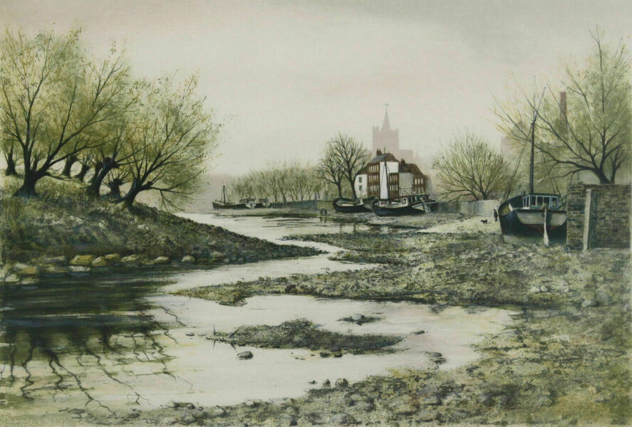 Limited Edition Print By Jeremy King. Barges At Low Tide photo furniture