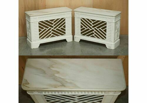 Pair Of Vintage Italian Carrara Marble Topped Radiator Covers Removable Fronts