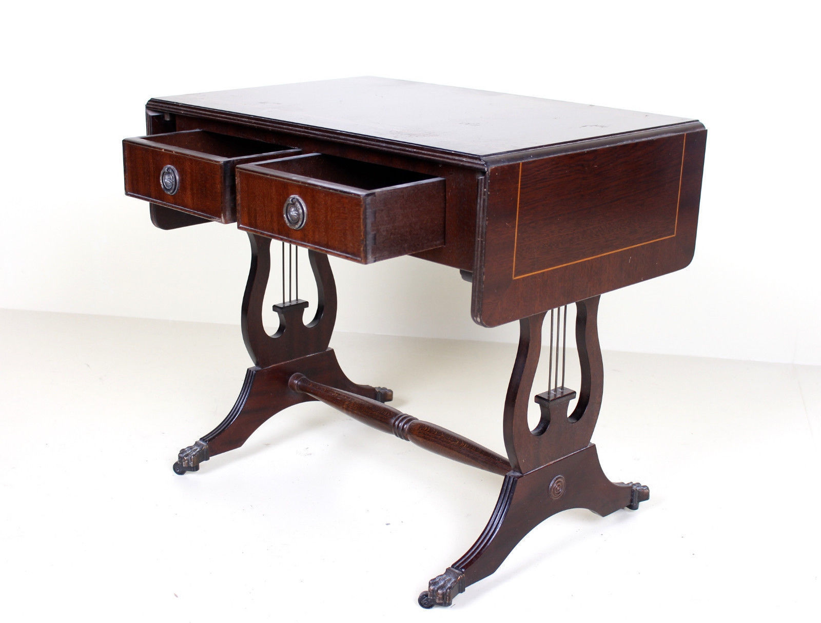 Antique Vintage Mahogany Sofa Table Drop Leaf Folding Console Table Vinterior Or lift both leaves and sit four people comfortably for dinner.