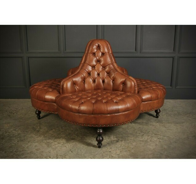 Buttoned Tan Leather 4 Way Conversation Hall Seat