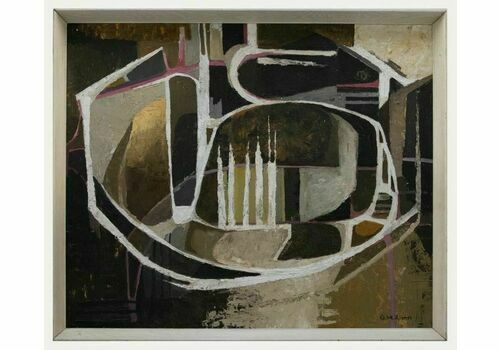 Gill M. Allen   Mid 20th Century Oilabstract Composition In Brown