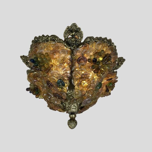 Murano Bohemian Glass Florets Bowl Ceiling Light Gilt Bronze
