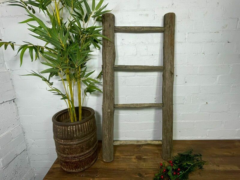 Vintage Rustic French Wooden Wall Ceiling Hanging Towel Rail Display