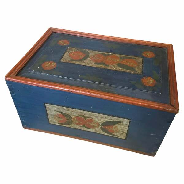 1890s Louis Philippe Red And Blue Lacquered Wood Sicilian Box