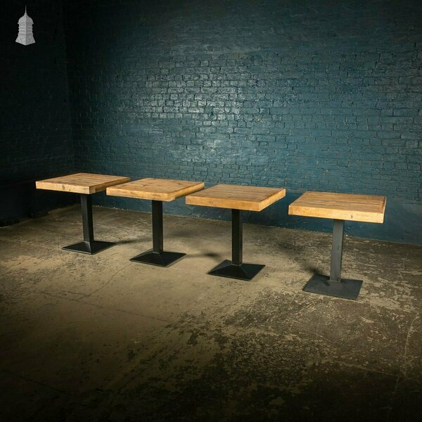 Square Bistro Tables, Reclaimed Pine Tops On Steel Bases, Set Of 4