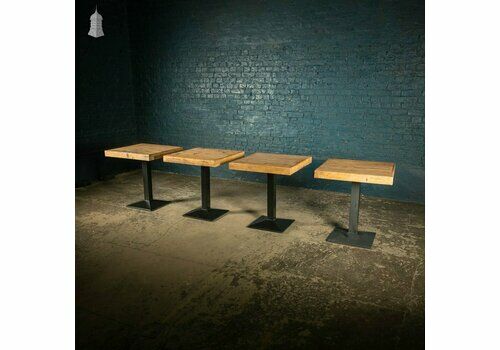 Square Bistro Tables, Reclaimed Pine Tops On Steel Bases, Set Of 4