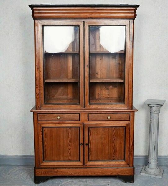 Antique Pine School Cupboard Bookcase Glazed 19th Century Display