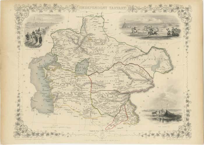 Antique Map Of Central Asia Between The Caspian Sea And Lake Balkhash photo furniture