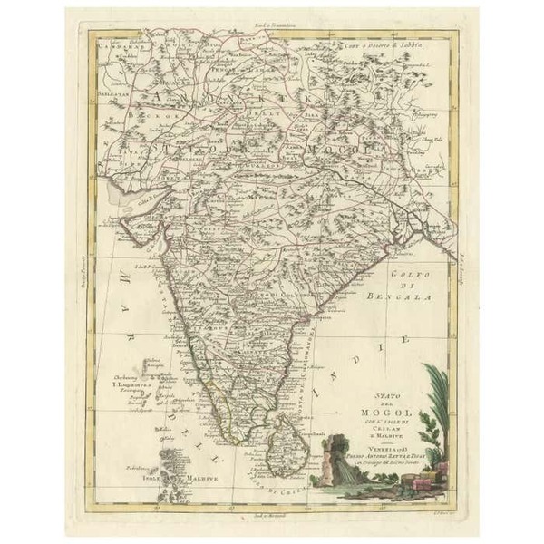 Antique Map Of India And Ceylon, Along With The Maldives