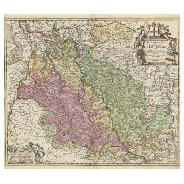 Antique Map Of The Rhine Centered On Cologne, Germany