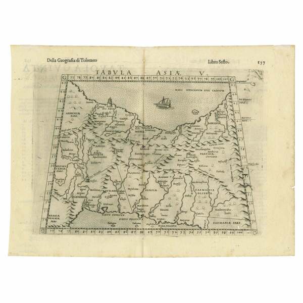 Old Ptolemaic Map Of The Region Between The Persian Gulf And Caspian Sea, 1598