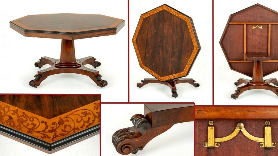 William IV Centre Table Octagaonal Inlay Antique