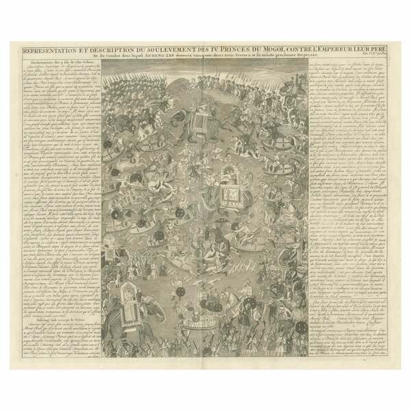 Antique Print Of A Grand Battle Between The Princes Of The Mughal Empire