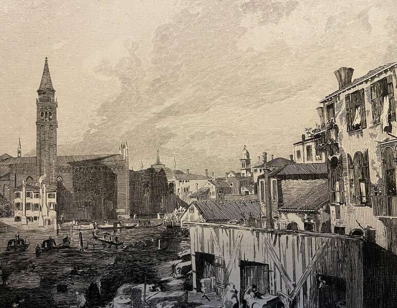 An Original Etching After Canalettos " The Stone Masons Yard"
