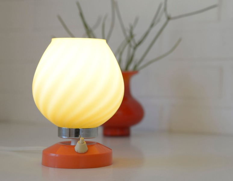 Vintage Orange Table Lamp / Retro Bedside Light / Yugoslavia From 70's / Mcm Desk Lamp