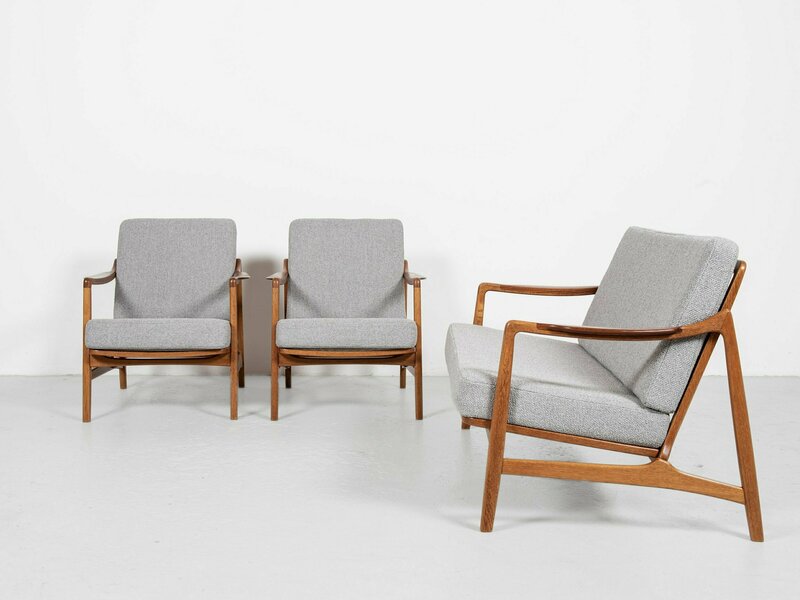 Midcentury Danish Sofa Set In Oak And Teak By Tove & Edvard Kindt Larsen For France & Daverkosen   With New Fabric photo furniture