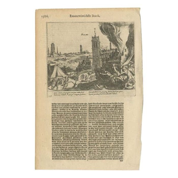 Antique Print Of The Battle Of Boksum Or Boxum, Between The Frisians The Spanish