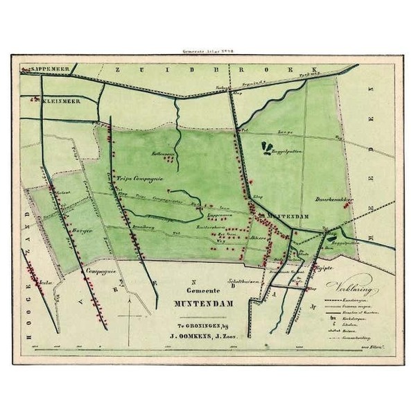 Antique Map Of The Township Of Muntendam In Groningen, The Netherlands, 1862