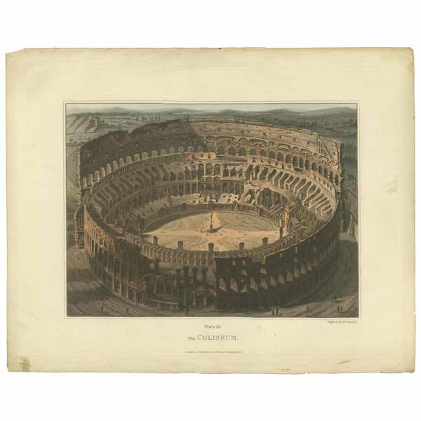 Set Of 5 Antique Prints Of Ancient Buildings In Rome And Its Vicinity,1844