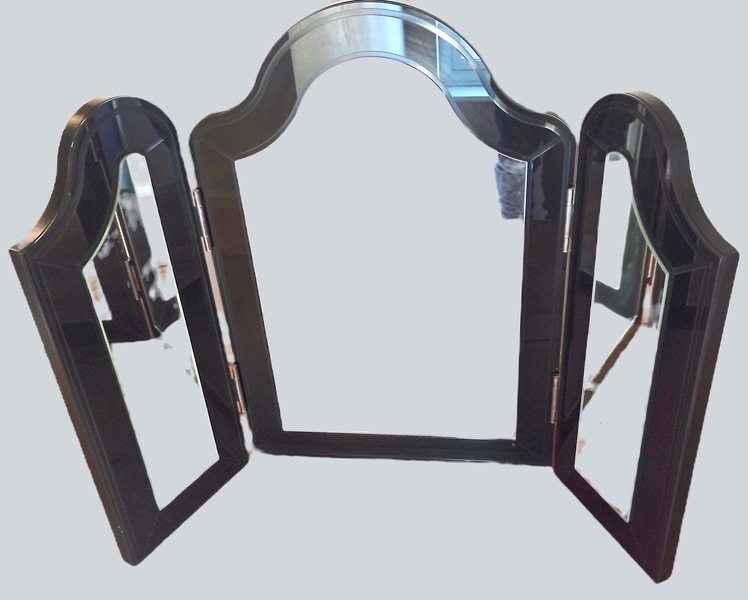 Art Deco Black Curved Edge Tri Fold Vanity Mirror