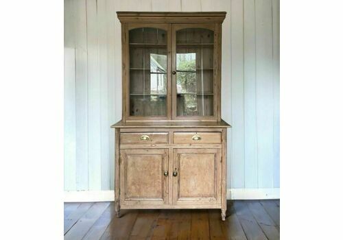 Antique Pine & Ply Glazed Dresser Bookcase Display China Kitchen Cabinet Pantry