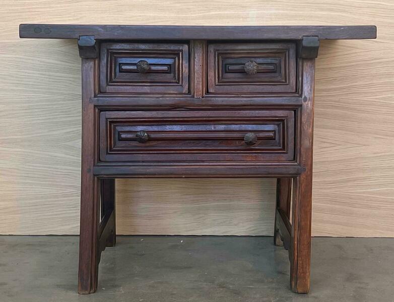 19th Century Rustic Artisan Made Pyrenees Mountains Side Three Drawers Table photo Furniture