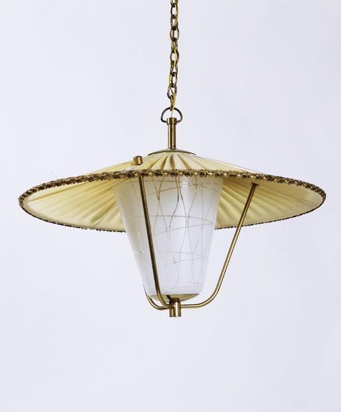 Midcentury Brass And Opaline Glass Lantern Pendant Light Austria 1950s