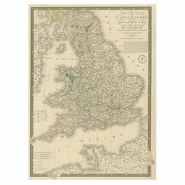 Antique Map Of The British Isles And Part Of The Coast Of France