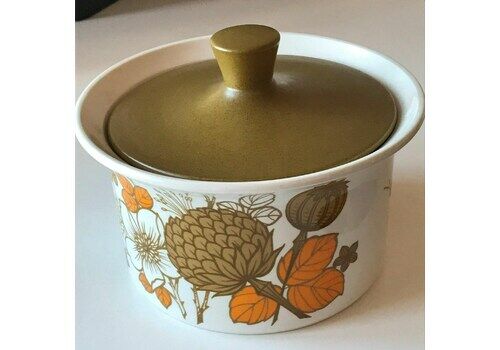 Vintage 60s / 70s Midwinter Countryside Design Vegetable Tureen With Lid. Orange, Brown And White. Stylised Design.