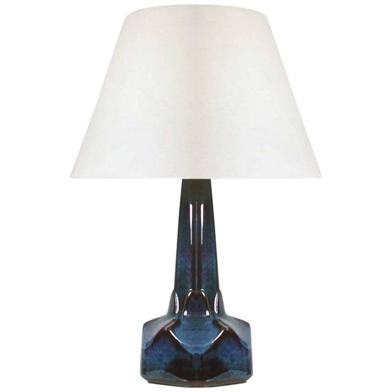 Large Midcentury Soholm Denmark Blue Pottery Table Lamp By Einar Johansen 1960s
