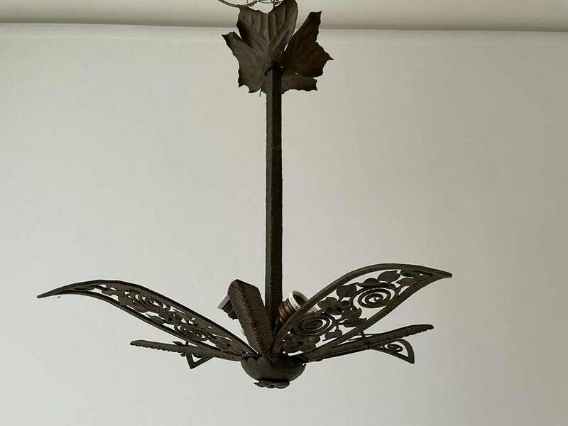 Leaf And Flower Theme Unusual Wrought Iron Large Chandelier, 30s/40s photo furniture
