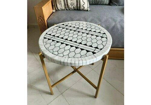 Moroccan Inspired Marble Pattern Round Coffee Table Set For Stylish Living Room Decoration