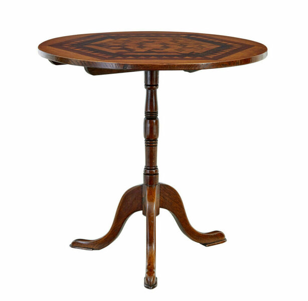 19th Century Inlaid Oak Round Occasional Table