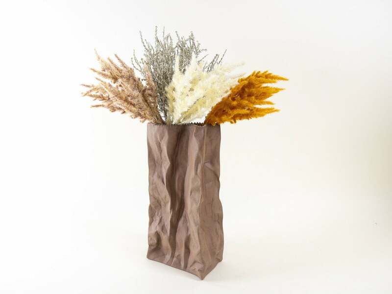 Tall Rosenthal Paper Bag Vase 23cm Brown Bisque Porcelain Op Art