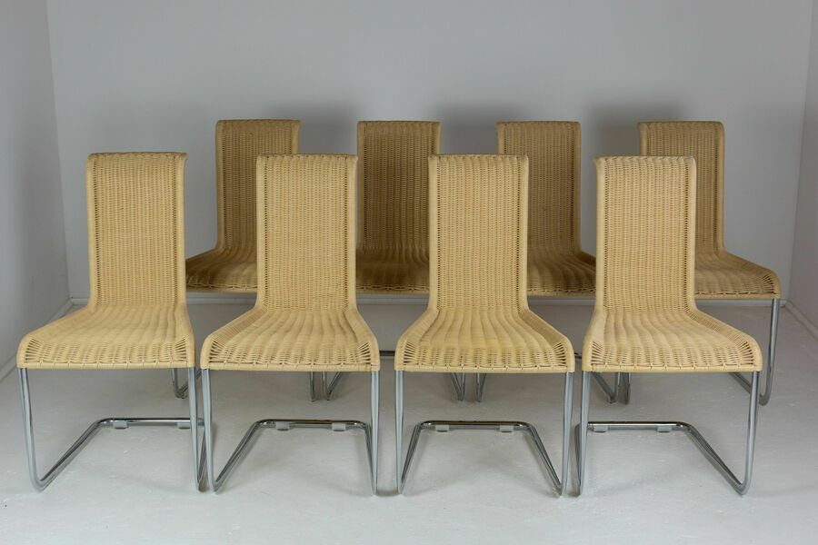 Set Of Eight B20 Cane And Chrome Cantilever Dining Chairs By Axel Bruchhäuser For Tecta photo furniture