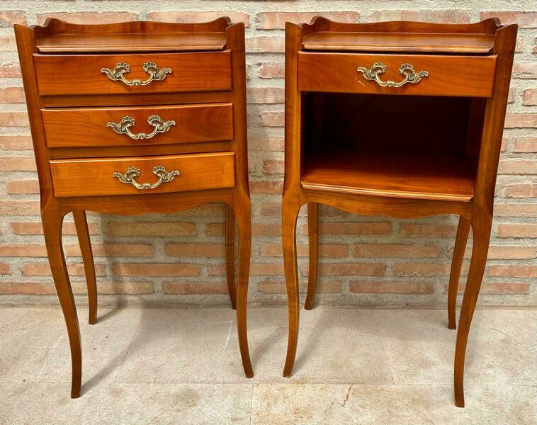 French Cherry You And Me Nightstands With Drawers And Open Shelf, 1960s, Set Of