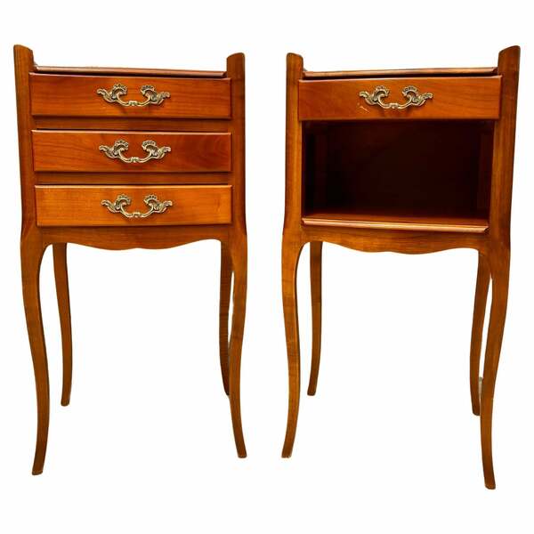 French Cherry You And Me Nightstands With Drawers And Open Shelf, 1960s, Set Of photo furniture