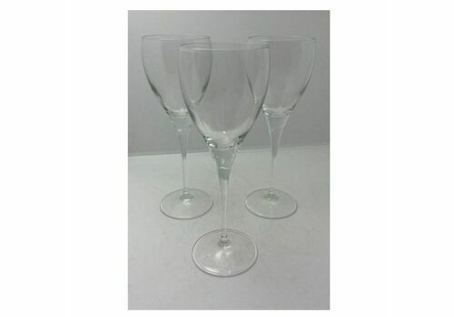 Vintage Slim Wine Glasses X3 Slender Stem Thin Delicate Clear Drinking Glass Set