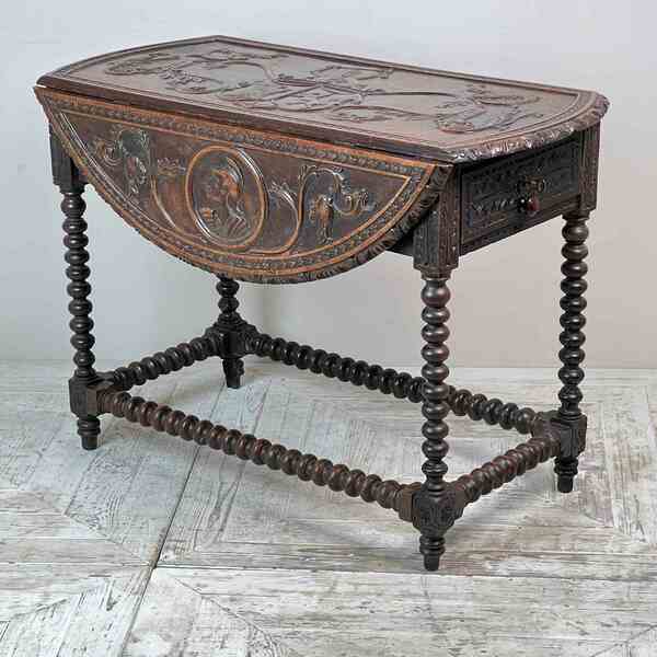 A Gibraltarian Carved Drop Leaf Bobbin Table