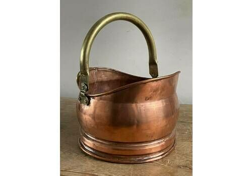 Antique Small Copper Coal Scuttle/Kindling Bucket/Indoor Planter With Brass Handle