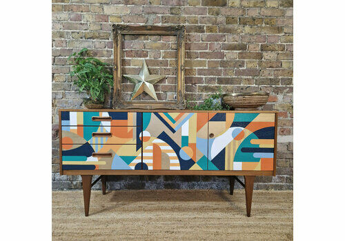 Mid Century Nathan Sideboard  Hand Painted In Bespoke Geometric Design.