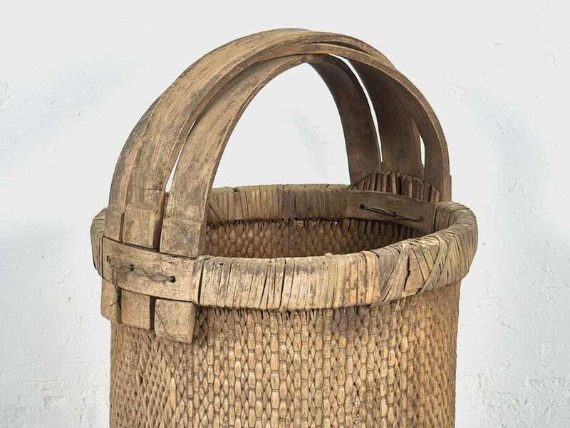 Antique Fisherman's Basket With Solid Wood Handle #5