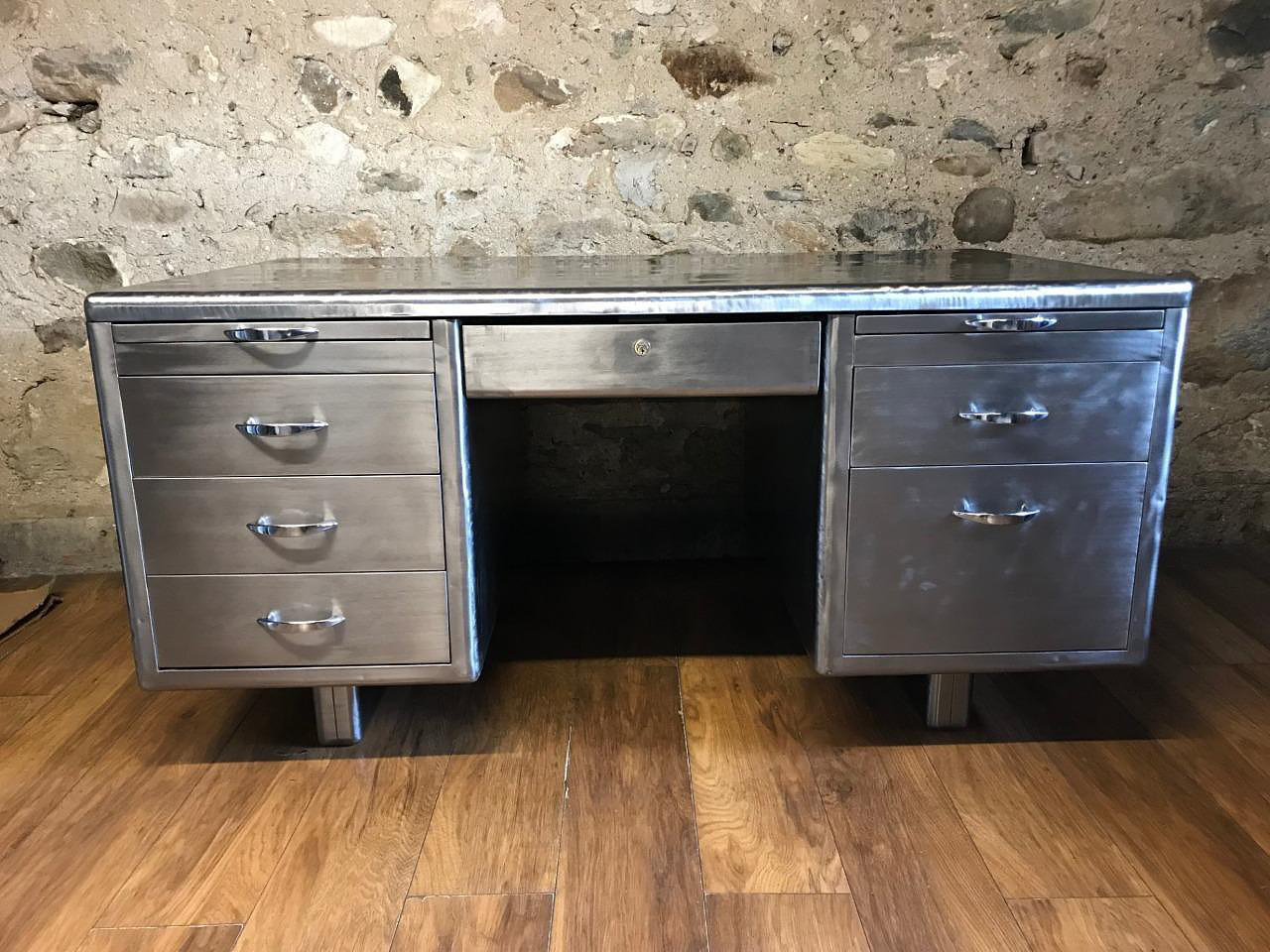 Vintage Art Deco Stripped Metal Desk Tanker Desk Office Desk Vinterior