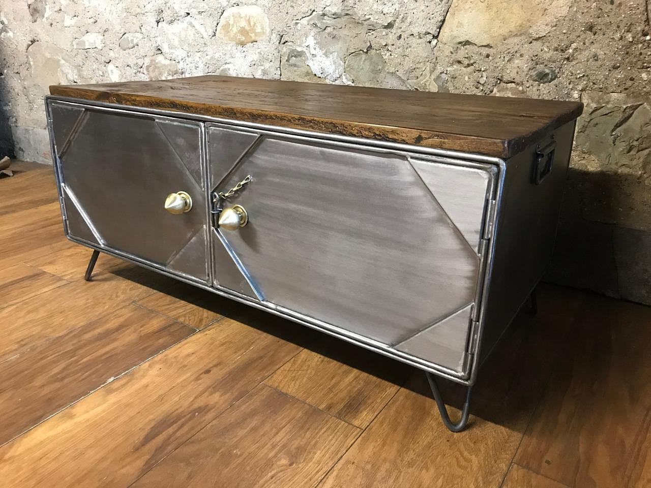 Vintage Stripped Metal Cabinet Coffee Table Tv Stand 2 8