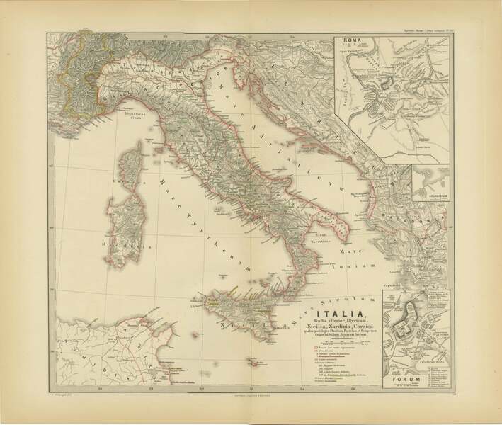 Map Of The Italian Peninsula With The Islands Of Sicily, Sardinia, Corsica, 1880