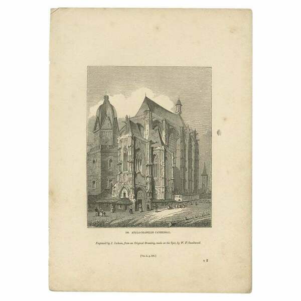 Antique Print Of Aachen Cathedral By Knight, 1835