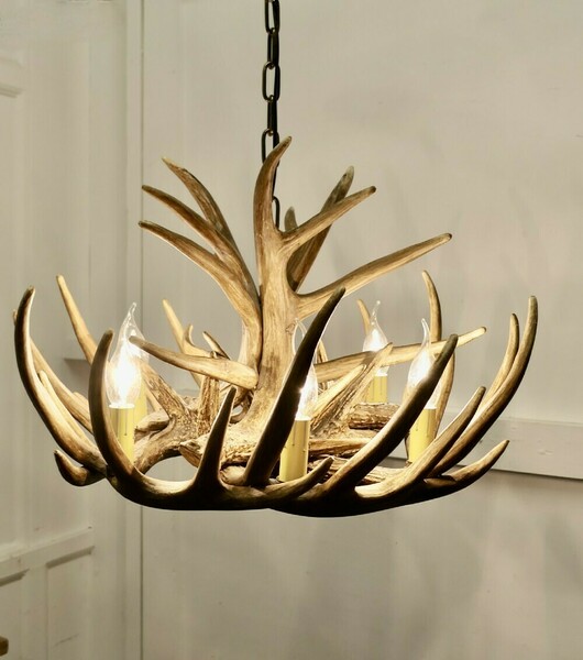 Large Simulated Black Forrest Stag Antler Hanging Chandelier